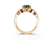 Leaf Engagement Ring Setting for Fancy Green Round Cut Center with Milgrain Accent Band and Prong Head in Rose Gold