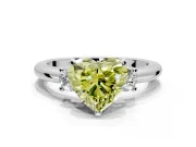3 Stone Engagement Ring Setting for Fancy Yellow Heart-Shaped Center with Wide Plain Band and Prong Head in Sterling Silver