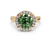 Halo Engagement Ring Setting for Fancy Green Round Cut Center with Square Band and Prong Head in Yellow Gold