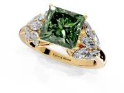 Leaf Cluster Engagement Ring Setting for Fancy Green Princess Cut Center with Marquise Accents and Prong Head in Yellow Gold