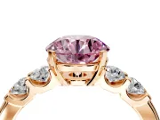 5 Stone Engagement Ring Setting for Fancy Pink Round Cut Center with Plain Band and Prong Head in Rose Gold