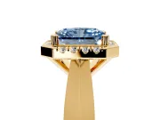 Halo Engagement Ring Setting for Fancy Blue Radiant Cut Center with Square Band and Prong Head in Yellow Gold