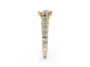 Solitaire Engagement Ring Setting for Oval Center with Pave Cathedral Shoulders and Prong Head in Yellow Gold