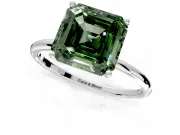 Solitaire Engagement Ring Setting for Fancy Green Asscher Cut Center with Straight Thin Band and Prong Head in Sterling Silver