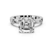 Solitaire Engagement Ring Setting for Asscher Cut Center with Channel Baguette Band and Prong Head in Platinum