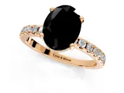 Solitaire Engagement Ring Setting for Fancy Black Oval Center with Band of Accents and Prong Head in Rose Gold