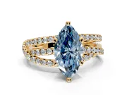 Solitaire Engagement Ring Setting for Fancy Blue Marquise Center with Woven 3-Strand Pave Band and Prong Head in Yellow Gold
