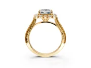 Milgrain Halo Engagement Ring Setting for Princess Cut Center with Bezel Point Accents and Prong Head in Yellow Gold
