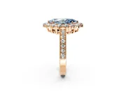 Halo Engagement Ring Setting for Fancy Blue Marquise Center with Milgrain Channel Band and Prong Head in Rose Gold