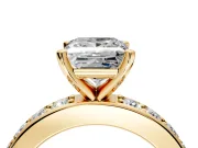Solitaire Engagement Ring Setting for Princess Cut Center with Channel-Set Accents and Prong Head in Yellow Gold