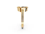 Halo Engagement Ring Setting for Oval Center with Milgrain Halo, Pave Band and Prong Head in Yellow Gold