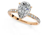 Hidden Halo Engagement Ring Setting for Pear-Shaped Center with Pave Band and Prong Head in Rose Gold