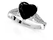 Solitaire Engagement Ring Setting for Fancy Black Heart-Shaped Center with Twisted Pave Split Shank and Prong Head in Sterling Silver
