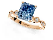 Solitaire Engagement Ring Setting for Fancy Blue Radiant Cut Center with Milgrain Bezel Accents and Prong Head in Rose Gold