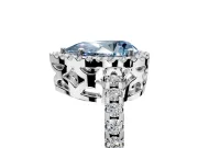 Accent Halo Engagement Ring Setting for Fancy Blue Pear-Shaped Center with Full-Length Pave Band and Prong Head in Sterling Silver