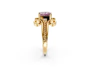 Solitaire Engagement Ring Setting for Fancy Pink Princess Cut Center with Twisted Band and Scroll Prong Head in Yellow Gold
