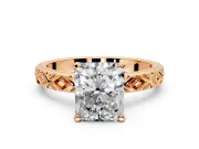 Solitaire Engagement Ring Setting for Radiant Cut Center with Milgrain X Pattern Band and Prong Head in Rose Gold