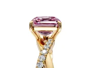 Crossover Engagement Ring Setting for Fancy Pink Asscher Cut Center with Pave and Plain Strands and Prong Head in Yellow Gold