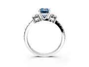 3 Stone Engagement Ring Setting for Fancy Blue Emerald Cut Center with Round Cut Side Accents and Prong Head in White Gold