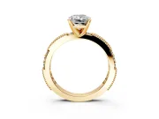 Solitaire Engagement Ring Setting for Radiant Cut Center with Milgrain-Edged Pave Band and Prong Head in Yellow Gold
