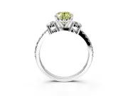 3 Stone Engagement Ring Setting for Fancy Yellow Oval Center with Round Cut Side Accents and Prong Head in Sterling Silver