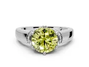 Solitaire Engagement Ring Setting for Fancy Yellow Round Cut Center with Wide Band, Pave Collar and Prong Head in White Gold