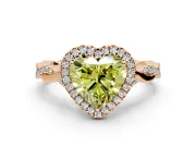 Halo Engagement Ring Setting for Fancy Yellow Heart-Shaped Center with Twist Band and Prong Head in Rose Gold
