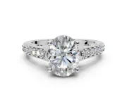 Solitaire Engagement Ring Setting for Oval Center with Pave Cathedral Band and Prong Head in Sterling Silver