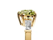 3 Stone Engagement Ring Setting for Fancy Yellow Heart-Shaped Center with Baguette Accents and Prong Head in Yellow Gold