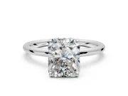 Solitaire Engagement Ring Setting for Radiant Cut Center with Plain Band, Open Basket and Prong Head in Platinum
