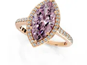 Halo Engagement Ring Setting for Fancy Pink Marquise Center with Pave Accents, Heart Basket and Prong Head in Rose Gold