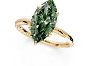 Low-Set Solitaire Engagement Ring Setting for Fancy Green Marquise Center with Thin Plain Band and Prong Head in Yellow Gold