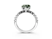 Solitaire Engagement Ring Setting for Fancy Green Heart-Shaped Center with Bezel-Dot Beaded Band and Prong Head in Platinum