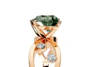 Solitaire Engagement Ring Setting for Fancy Green Heart-Shaped Center with Criss-Cross Accent Band and Prong Head in Rose Gold