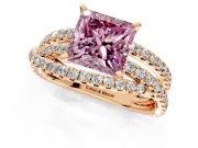 Solitaire Engagement Ring Setting for Fancy Pink Princess Cut Center with Woven 3-Strand Pave Band and Prong Head in Rose Gold
