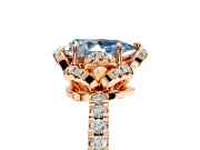 Halo Engagement Ring Setting for Fancy Blue Pear-Shaped Center with Openwork Halo, Pave Band and Prong Head in Rose Gold