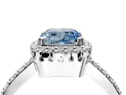 Halo Engagement Ring Setting for Fancy Blue Cushion Cut Center with Inner Milgrain Border and Prong Head in White Gold