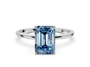 Solitaire Engagement Ring Setting for Fancy Blue Emerald Cut Center with Straight Thin Band and Prong Head in White Gold