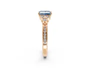 Cluster Engagement Ring Setting for Fancy Blue Princess Cut Center with Bezel Accent Clusters and Prong Head in Rose Gold