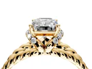 Halo Engagement Ring Setting for Emerald Cut Center with Rope Twist Split Shank and Prong Head in Yellow Gold