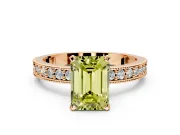 Milgrain Pave Engagement Ring Setting for Fancy Yellow Emerald Cut Center with Accent Band and Prong Head in Rose Gold