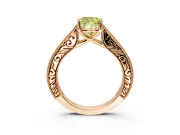 Solitaire Engagement Ring Setting for Fancy Yellow Cushion Cut Center with Engraved Pave Band and Prong Head in Rose Gold