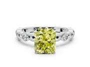 Solitaire Engagement Ring Setting for Fancy Yellow Radiant Cut Center with Beaded Bezel Station Band and Prong Head in Platinum