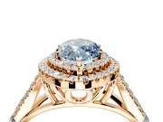 Double Halo Engagement Ring Setting for Fancy Blue Marquise Center with Narrow Pave Split Shank and Prong Head in Rose Gold