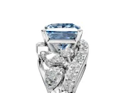Halo Engagement Ring Setting for Fancy Blue Princess Cut Center with Marquise and Pave Bypass Band and Prong Head in White Gold