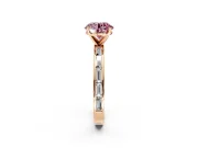 Solitaire Engagement Ring Setting for Fancy Pink Round Cut Center with Channel Baguette Band and Prong Head in Rose Gold