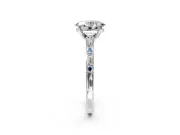 Baguette Engagement Ring Setting for Oval Center with Alternating Bar-Set Band and Prong Head in White Gold