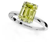 Hidden Halo Engagement Ring Setting for Fancy Yellow Emerald Cut Center with Plain Band and Tall Prong Head in Sterling Silver