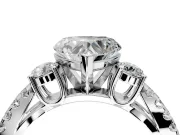 3 Stone Engagement Ring Setting for Heart-Shaped Center with Pave Split Shank and Prong Head in Sterling Silver