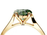 Solitaire Engagement Ring Setting for Fancy Green Heart-Shaped Center with Tapered Shoulders and Prong Head in Yellow Gold